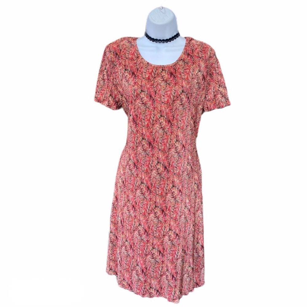 Flowy Comfortable Red Leaf Stretchy Casual Dress